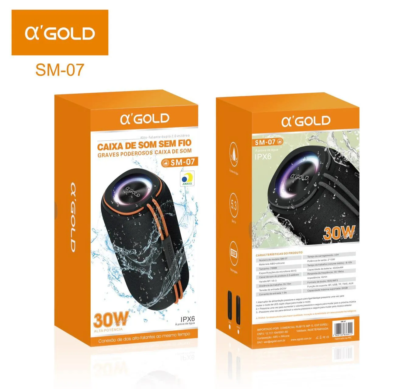 Caixa Som Bluetooth 30w A/ Gold Sm-07 Rgb Portatil - Cod: 4665